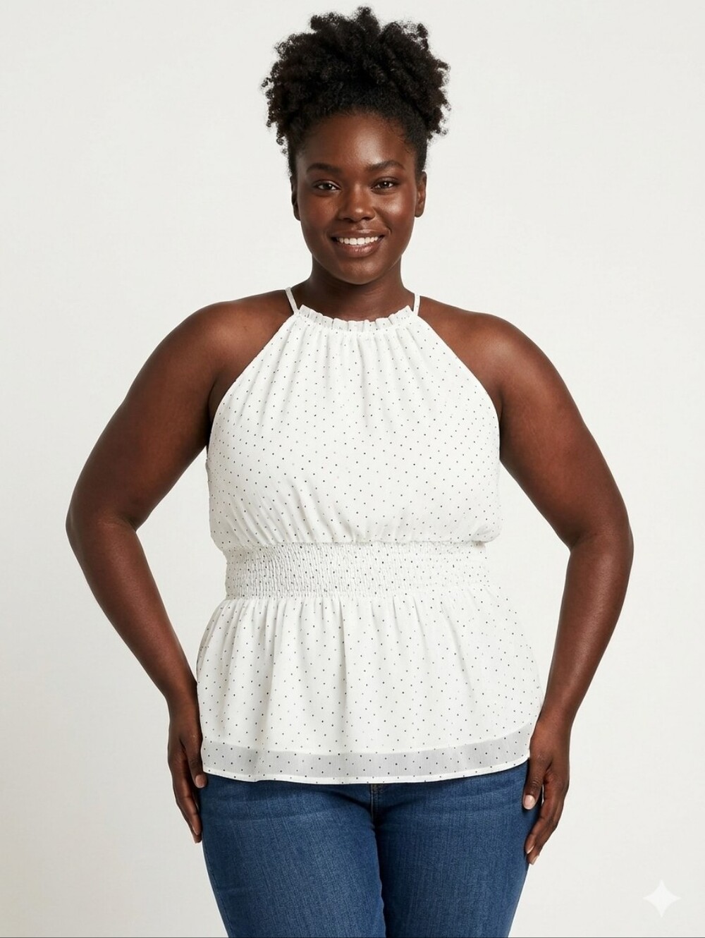 Express White Halter Polka Dot Smocked Waist Camisole